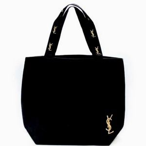 Yves Saint Laurent Black Novelty Tote with YSL Gold logo.